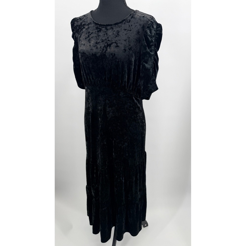 Who What Wear Midi Dress Women S Black Excellent Velvet Ruched Puff Tiered